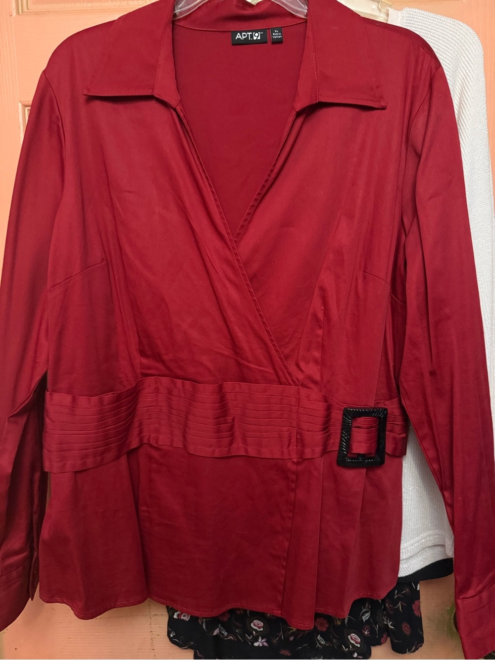Apt. 9 Red Wrap-Style Blouse with Belt Buckle
